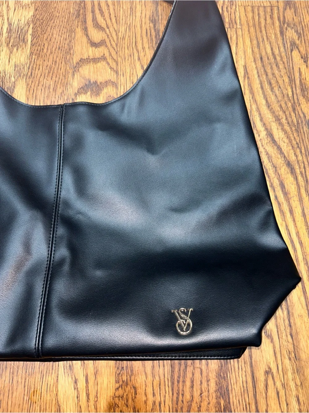 Victoria’s Secret Black Hobo Tote Shoulder Bag Faux Leather Large
